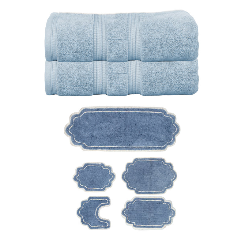Ensemble de serviettes de bain 100% coton 2 pièces Talbert Collection et ensemble de tapis de bain 5 pièces, (ensemble de 7), chocolat