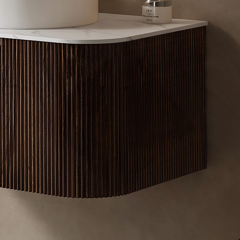 Armoire murale en bois avec comptoir en pierre frittée, un tiroir de rangement, 36", Noyer foncé