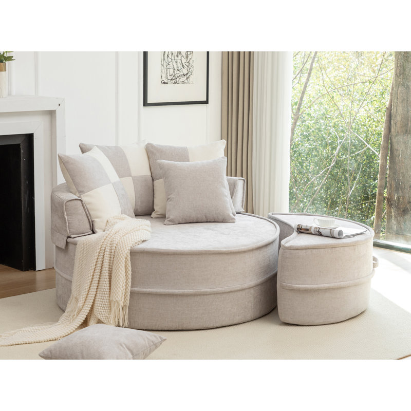 Fauteuil demi-tonneau rembourré avec repose-pieds, Beige