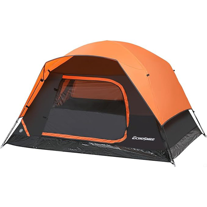 Tente de camping 2/3/4 personnes, imperméable, coupe-vent double couche avec Rainfly, installation facile, Noir / Orange