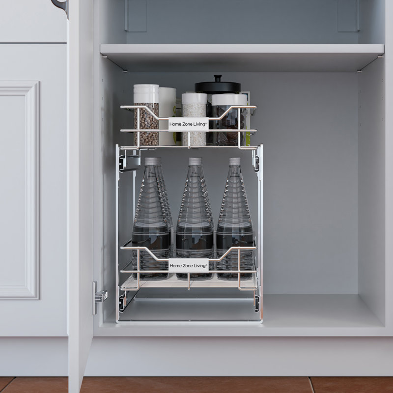 Pull-Out In-Cabinet Organizer with 2-Tier Storage Shelves and Ball-Bearing Gliders, 11" Width, 6.89" H x 2.94" W x 7.87" D