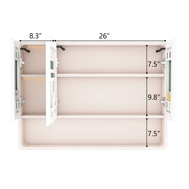 35 X 28 Inches Bathroom Cabinet Mirror, Aluminium, Led And Defogging, Cosmetic Shelf, Hair Dryer Area, Khaki Mirror Cabinet, 3 Colors , Defogging Function, Pouch, Holder