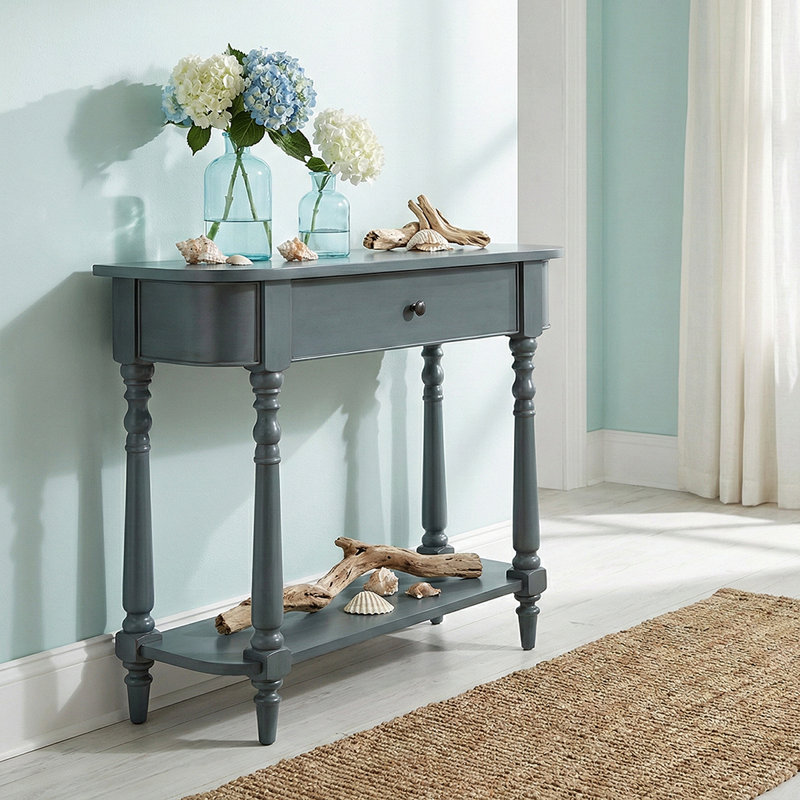 Table de canapé étroite en bois massif - Console d'entrée élégante avec tiroir et tablette pour le salon, le couloir et les petits espaces