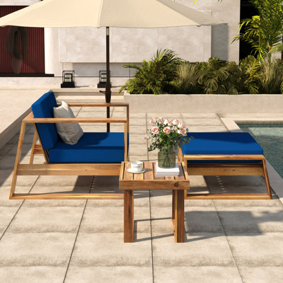 U_STYLE Acacia Wood Outdoor Lounge Set - Chair & Ottoman, Perfect For Patios, Balconies, And Gardens