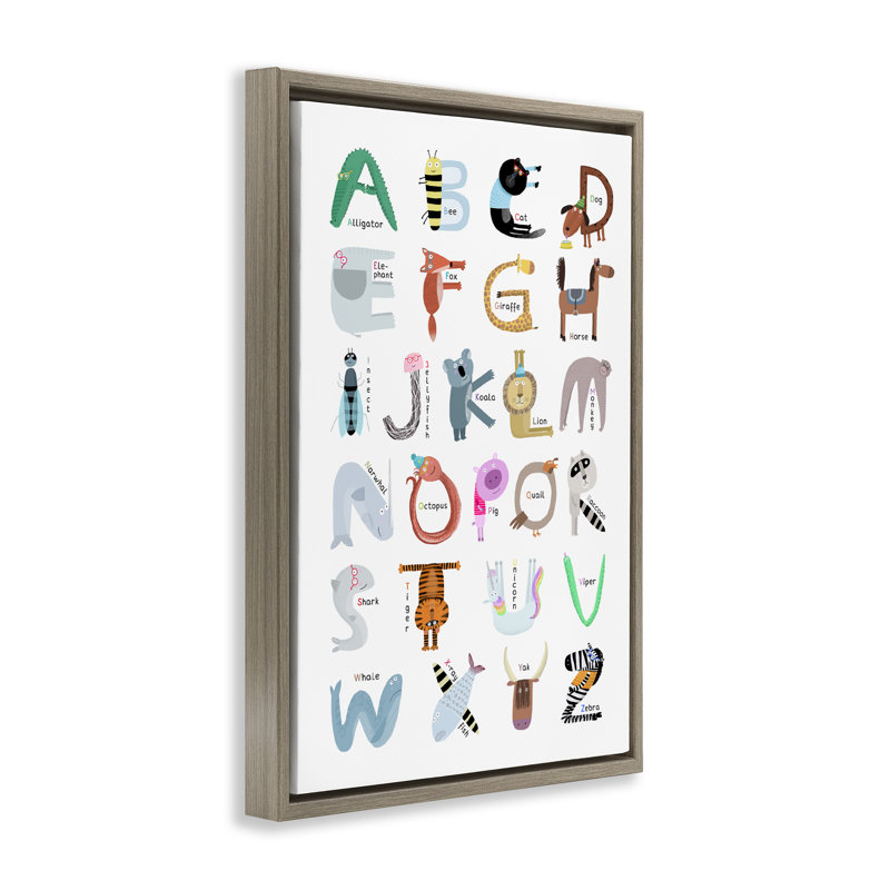 Educational Animal Letters, 25" H x 17" W, Montalcino Elm Floater Frame