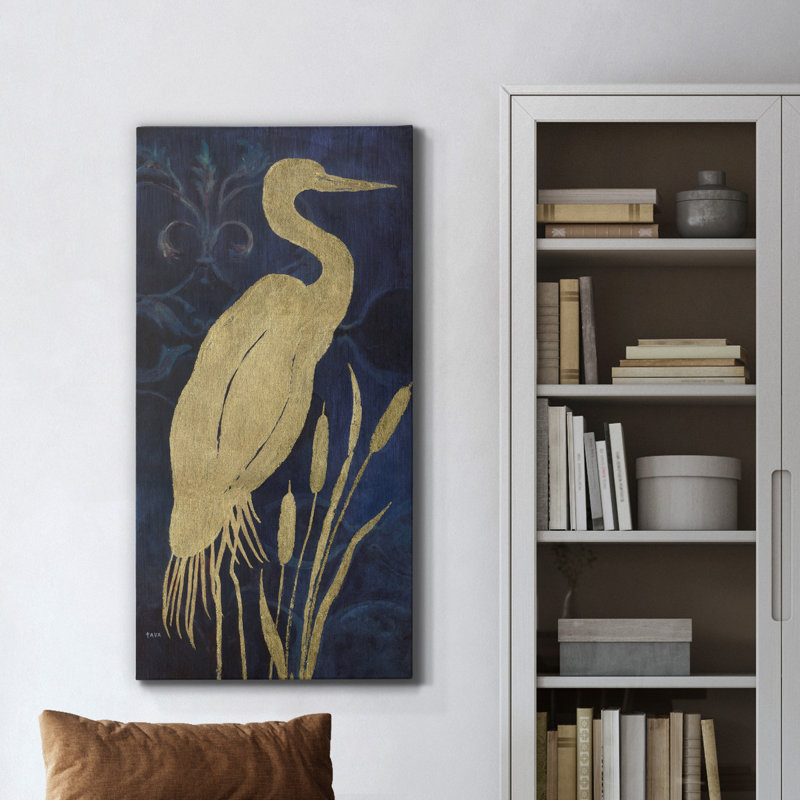«Egret on Indigo I», reproduction d'art sur toile tendue, H 24 po x l 12 po x P 1 po