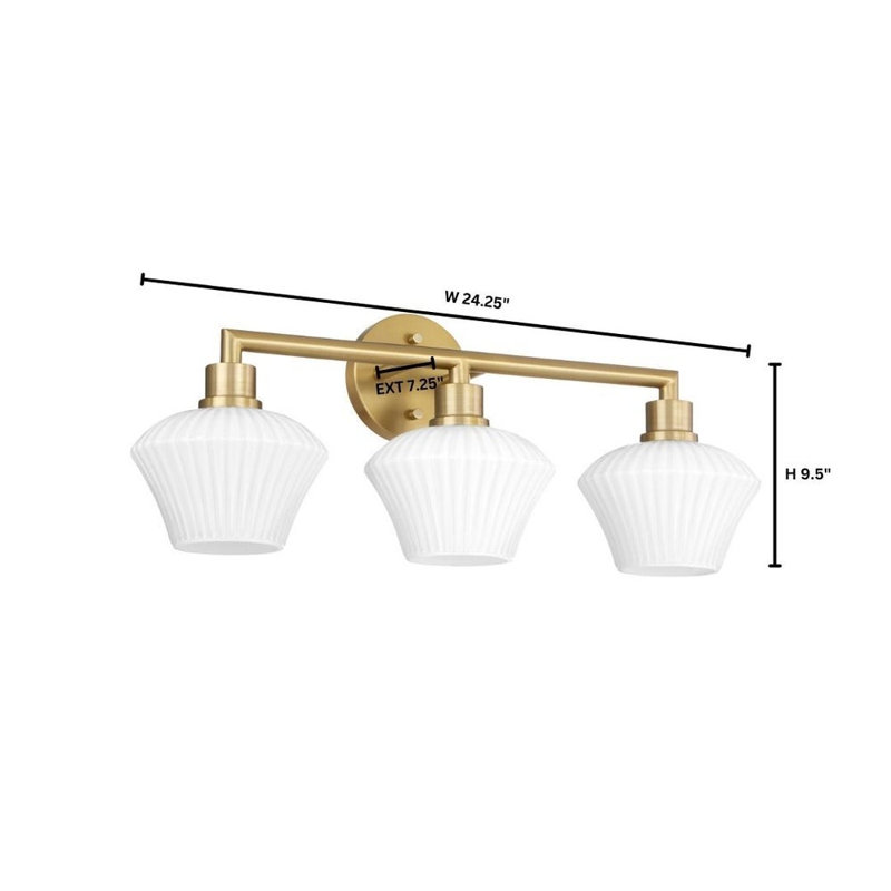 Éclairage pour meuble-lavabo à 3 lumières Monsita, Laiton antique