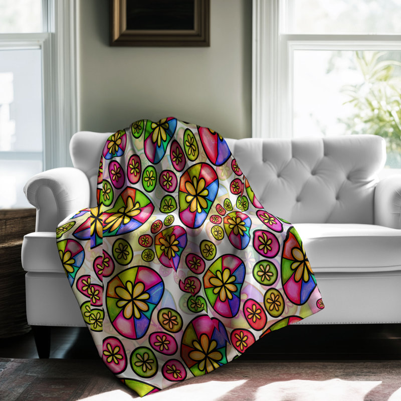 Motif Groovy - 1 pièce Sherpa Premium, Lit simple, Imprimé rose / vert clair / bleu