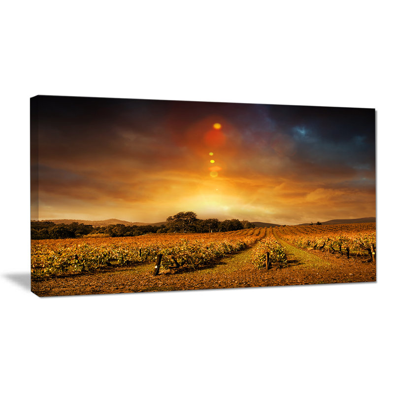 Yellow Autumn Vineyard Sunset Landscape Canvas Print, 40" x 20"