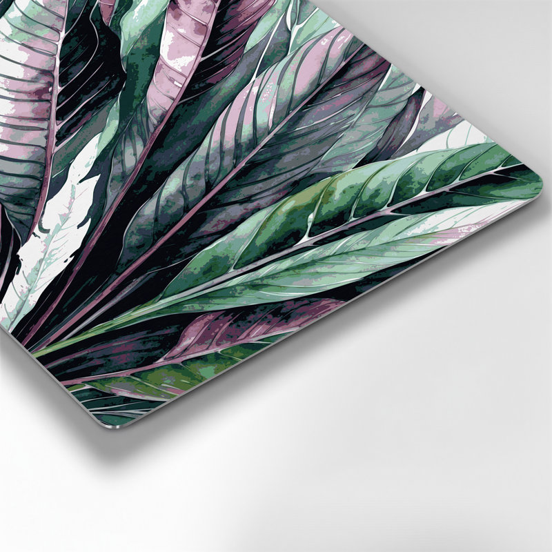 Art mural botanique en métal gris Calathea, H 11 po x l 14 po