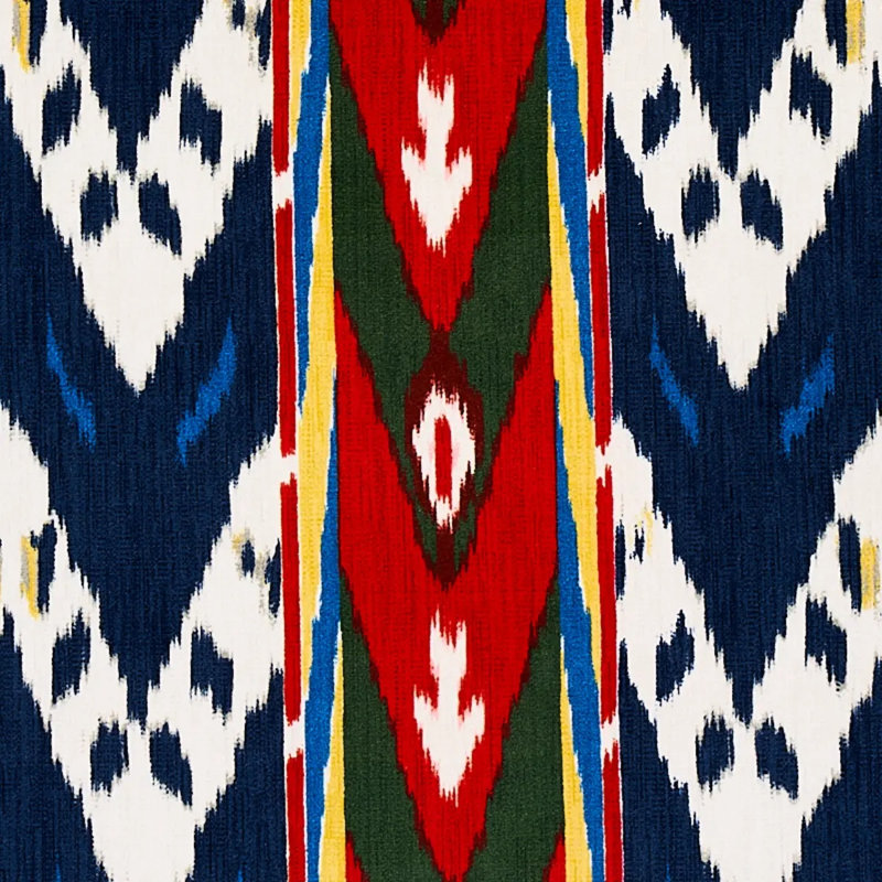 Samar Ikat Velvet Fabric, Blue