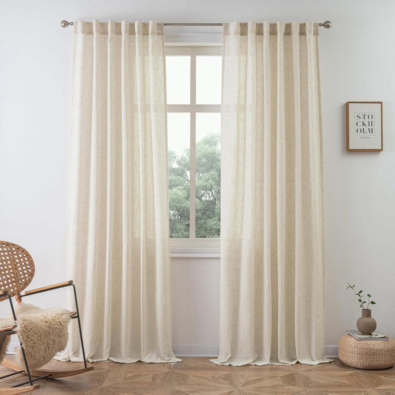 Janie Rod Pocket Semi-Sheer Curtain Panel Pair, Light Linen, 52" W x 96" L