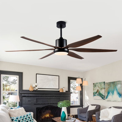 Ventilateur de plafond de ferme de 54 po et 66 po avec éclairage - étanche, 6 pales, moteur à courant continu réversible, télécommande, DEL à intensité variable 3CCT, pales à grain de bois en ABS durable pour une utilisation intérieure / extérieure