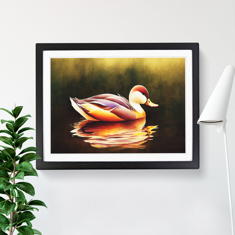 Watercolour Duck Vol.5 1 Piece Single Picture Frame Wall Art, 46cm H x 64cm W x 2cm D, Black
