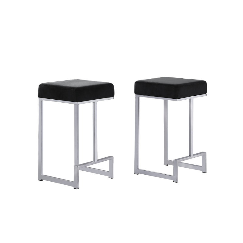 John-Henry Upholstered Counter Stool with Metal Frame, Silver, Black, Counter Stool (25” Seat Height)