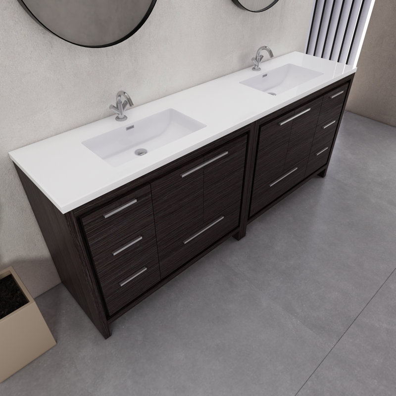 84" Double Sink Bathroom Vanity Set, Dark Gray