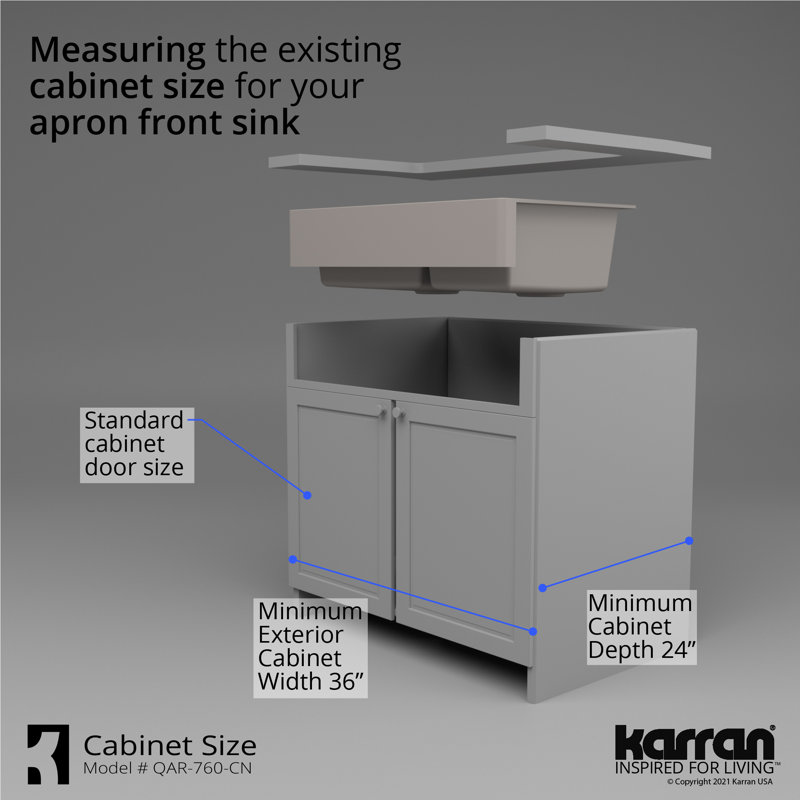 Karran Retrofit Farmhouse/Apron-Front Quartz Composite 34'' X 21-1/4'' 60/40 Double Bowl Kitchen Sink, Matte Concrete