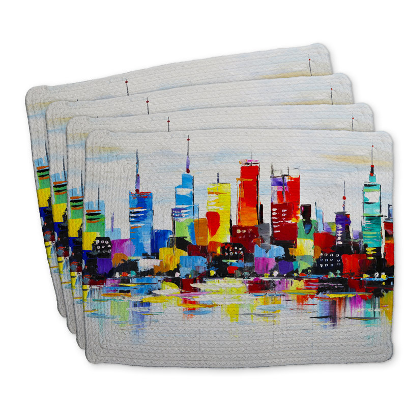 Ensemble de 4 napperons colorés en polyester tressé City | Décoration intérieure