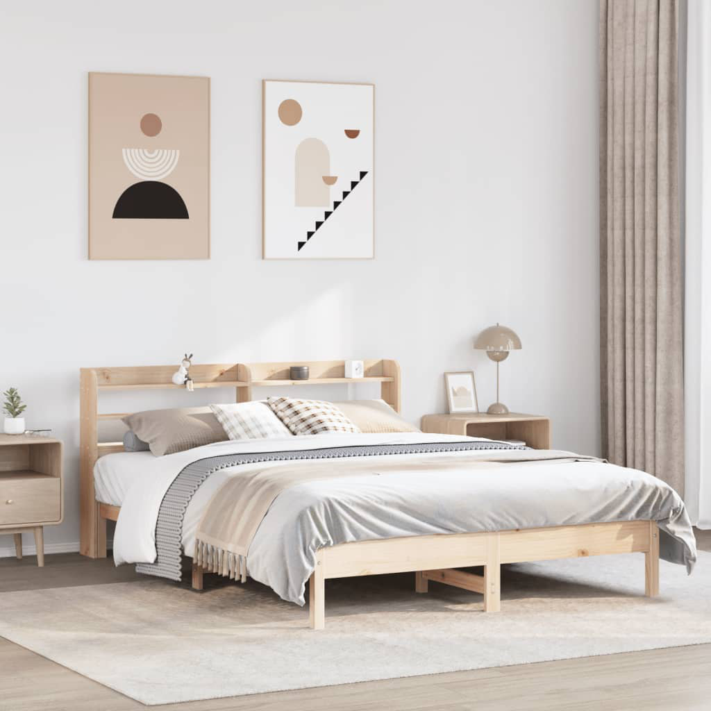 Bed Frame Without Mattress 140X190 Cm Solid Wood Pine
