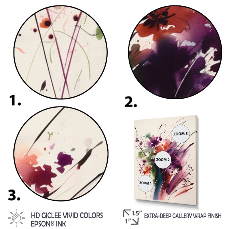 Keyva, bouquet de fleurs mauves et vertes Elegance III sur toile, H 20 po x l 12 po x P 1 po, Toile tendue