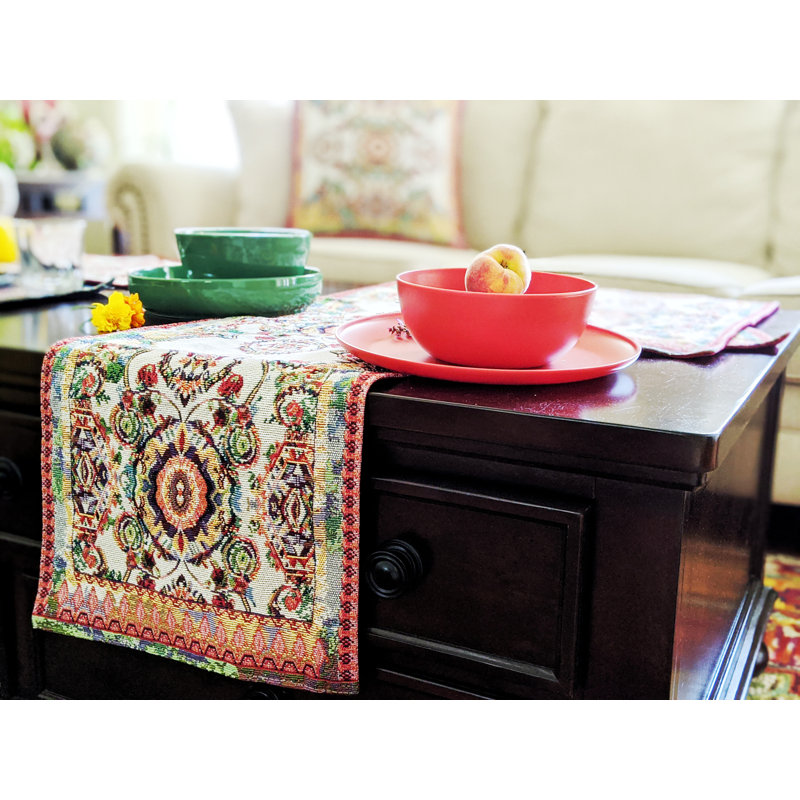 Paisley Cotton Blend Table Runner, White, 120" L x 1" W