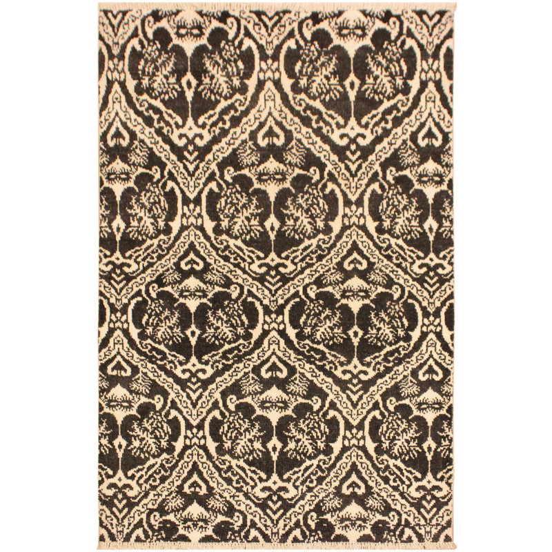 Tapis gris anthracite / brun clair en laine noué à la main 4 pi 3 po x 6 pi 2 po Damask