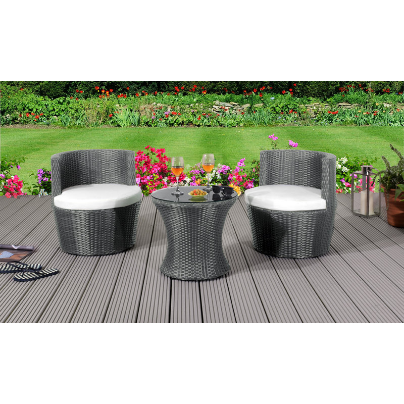 Santagata 2 - Person Patio Dining Set with Round Table , Cushions Included, Grey