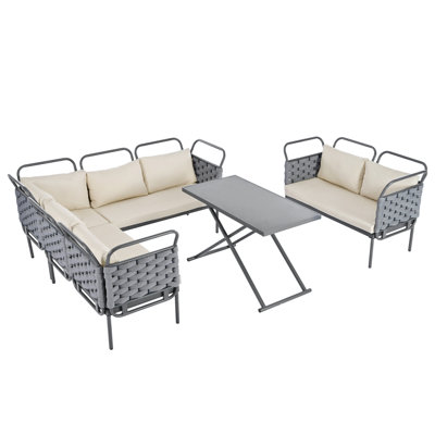 5-Piece Modern Patio Sectional Sofa Set Outdoor Woven Rope Furniture Set -  Latitude RunÂ®, B9A4F0CE1CD9417093629A2E87354090