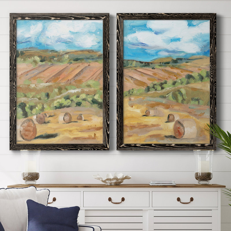 Hay Bales I - ensemble de 2 peintures sur toile encadrées, H 31,5 po x l 47 po x P 1,5 po, Toile avec cadre noir