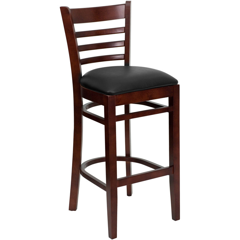 Tabouret de bar en bois Ladder Back, Noir, Acajou
