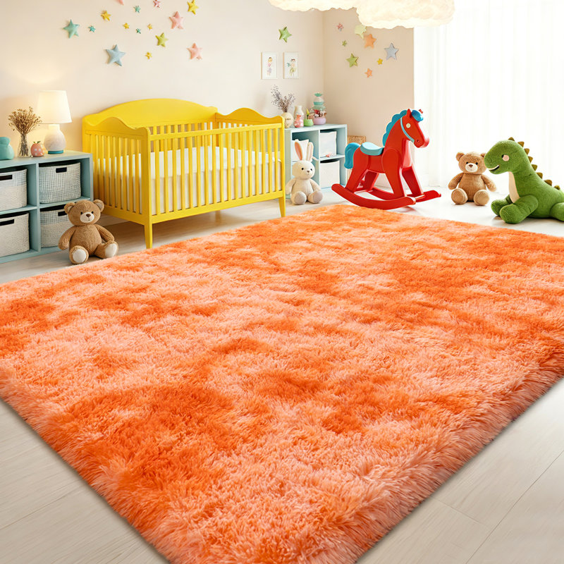 8x10 ft Fluffy Rug for Living Room, Soft Tie-Dyed Orange Area Rug, Non-Slip Carpet for Bedroom Home Decor, Rectangle 8' x 10'