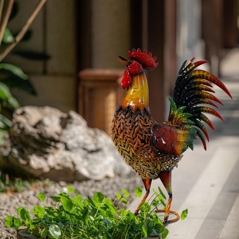 Chioke Rooster Weather Resistant Metal Garden Statue