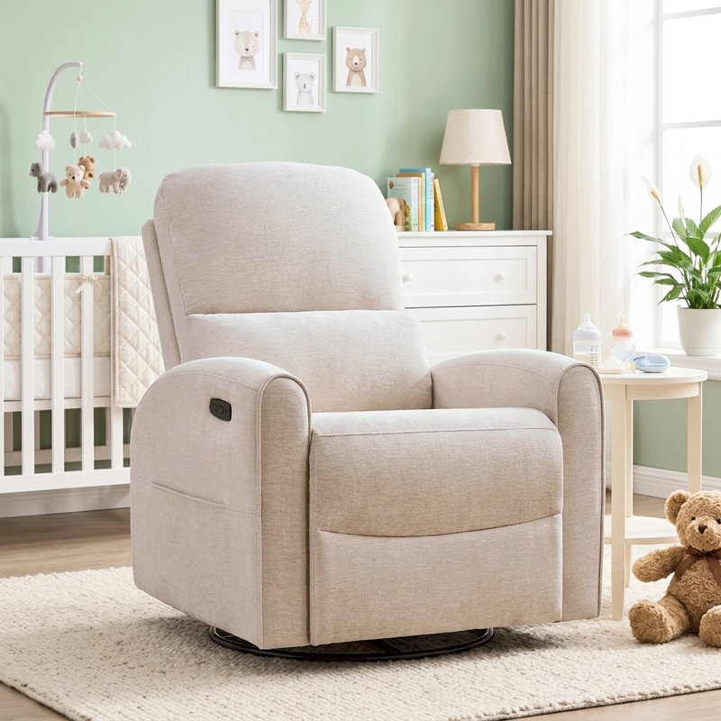 Fauteuil inclinable, oscillant et pivotant moderne en chenille avec support lombaire, accoudoir rond et double poche, USB et Type-C