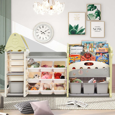 Organisateur de rangement pour jouets pour enfants avec 17 bacs et 5 bibliothèques