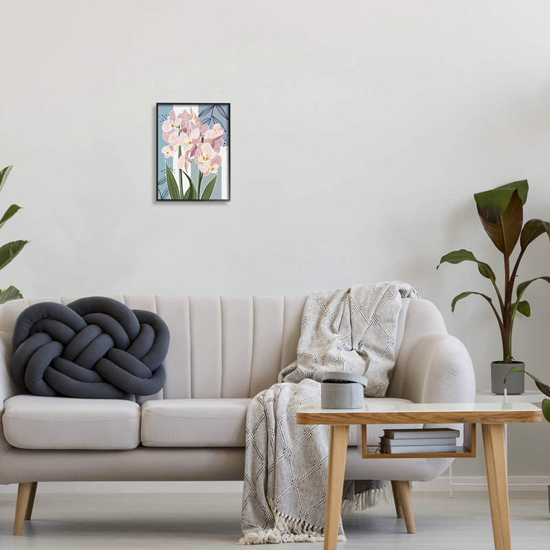 Orchidée moderne carrée, estampe numérique par Ziwei Li, Giclée encadrée noir minuit, H 14 po x l 11 po x P 1,5 po