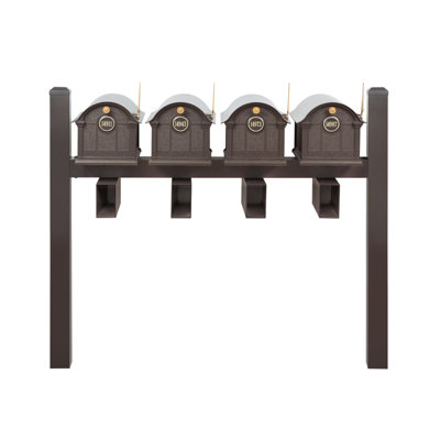 Balmoral Quad Mount Mailbox /w/ Pyramid Caps, Personalized Door Medallion, Newspaper Box (4 Mailboxes, Posts, 4 Newspaper Boxes, 4 Medallions)