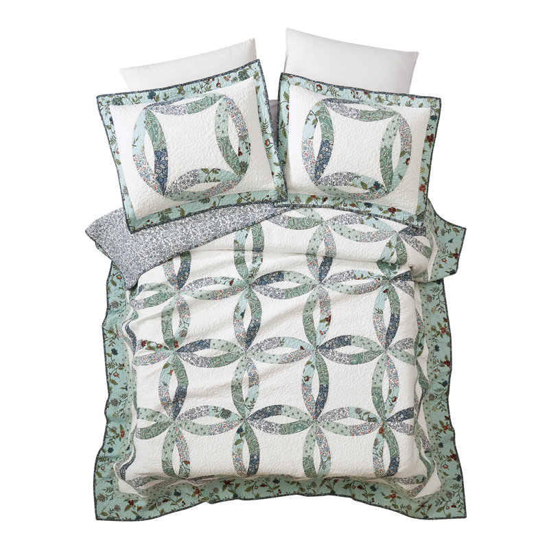Felicity Pieced Floral Wedding Ring Coverlet/Quilt Set, King Quilt + 2 King Shams