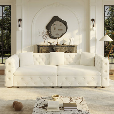 89" Extra Large Multifunctional Sofa Bed, 3-in-1 Pull Out Sofa, 4-Seater Classic Velvet Sofa with Tufted Design, Includes 3 Throw Pillows, Suitable for Apartments and Living Room