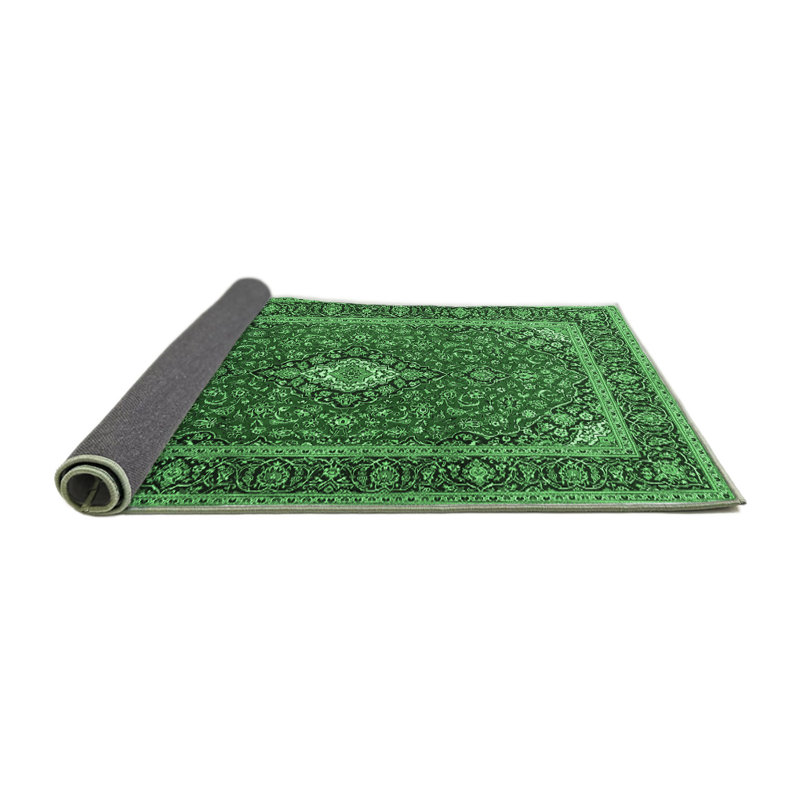 Tapis oriental vert / noir en laine et polyester tissé à la machine Kaysey, Rond 6 pi