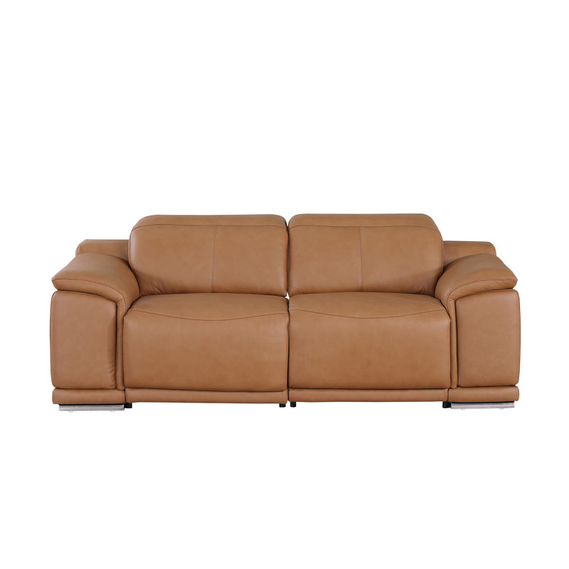 Divanitalia Top Grain Italian Leather Loveseat, Cognac