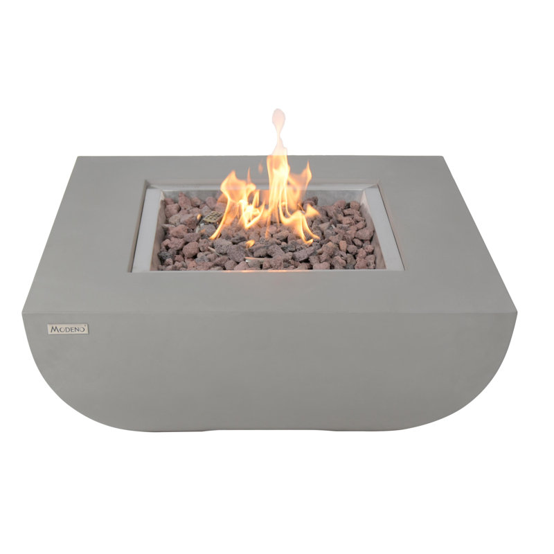 Jaymie 34" Outdoor Concrete Fire Table 50,000 BTU - Includes Lava Rocks & PVC Cover, Natural Gas, Gray