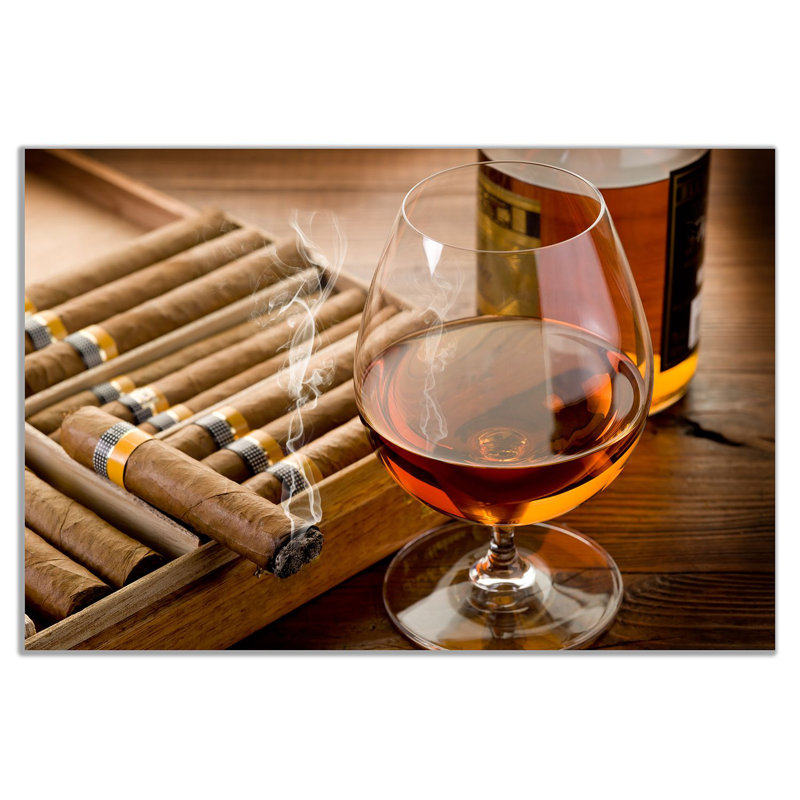 Man Cave Liquor In Cup With Cigar - Wrapped Canvas Print, 20cm H x 31cm W