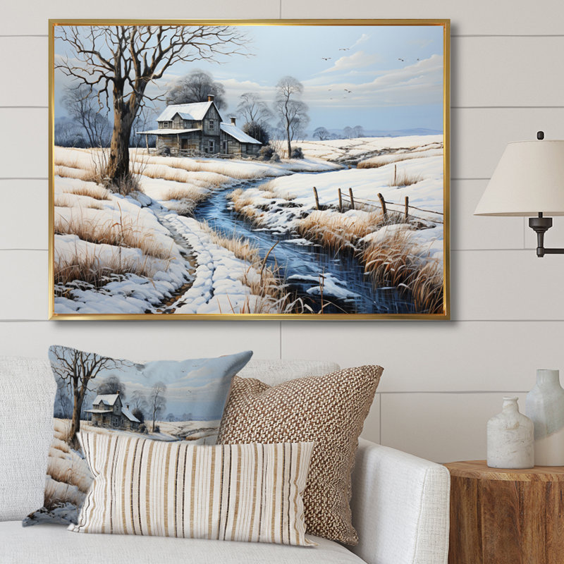 Countryside Winters Touch Patchwork II, reproduction d'art sur toile, Cadre flottant doré, H 12 po x l 20 po x P 1 po