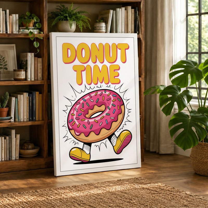 Donut Time Typography - Wrapped Canvas, 30x20 - 76.2 x 50.8 cm, White Border