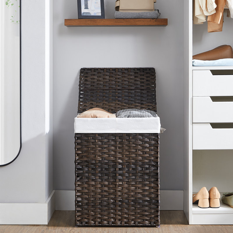 Panier à linge 90l avec 2 sacs de doublure amovibles, Brun