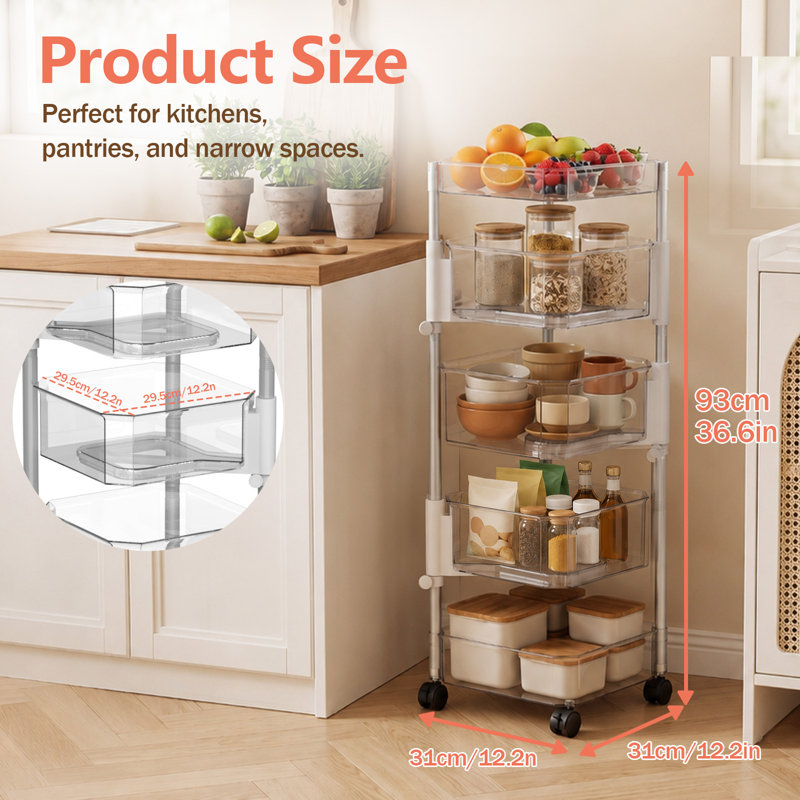 Chariot de rangement rotatif à 5 niveaux pour cuisine, support à pommes de terre, légumes et fruits