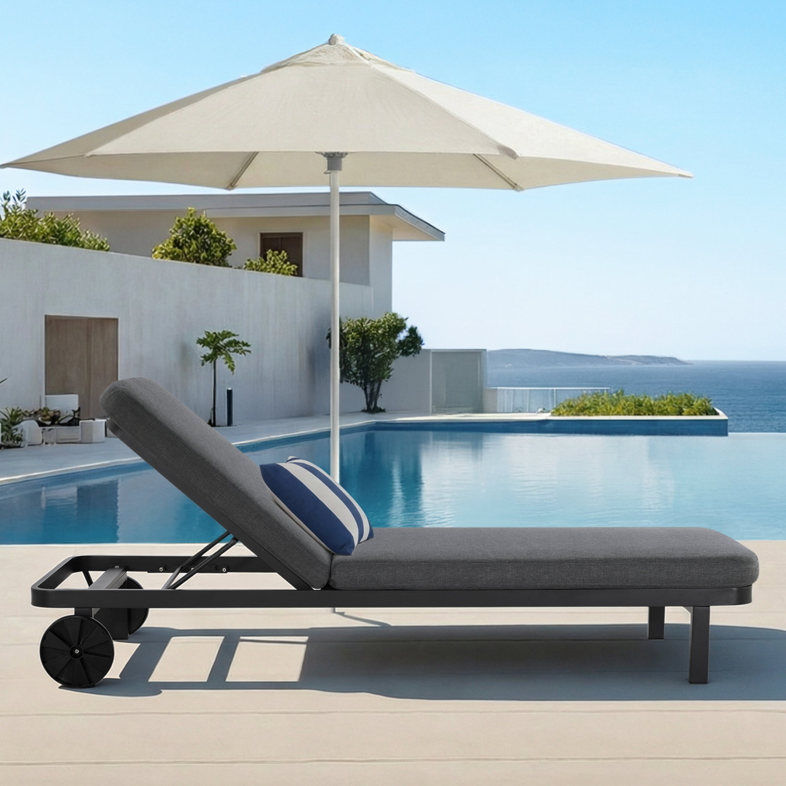 Callio 32" Patio Chaise Lounge, Dark Gray