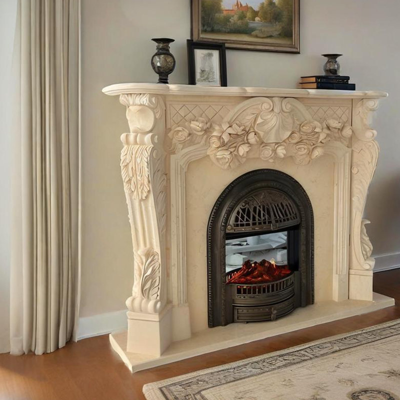 59.06"Yellow Natural Marble Decorative Fireplace Mantel, 13.78" D x 59.06" W x 47.24" H, Yellow