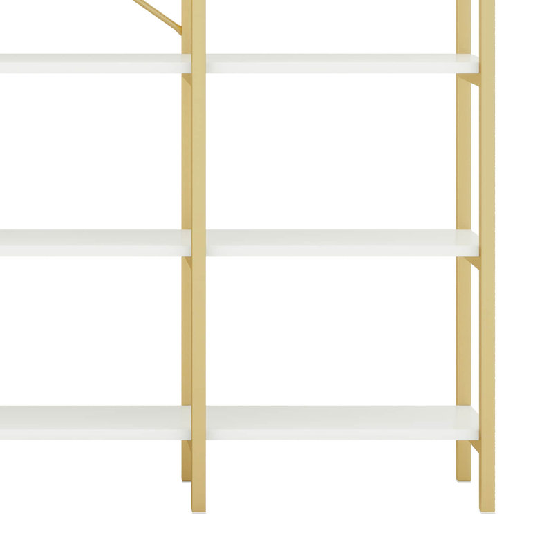 74.8 Inch 5 Tiers Office Bookcase Bookshelf, Display Shelf With Round Top, X Bar Gold Frame For Home Office