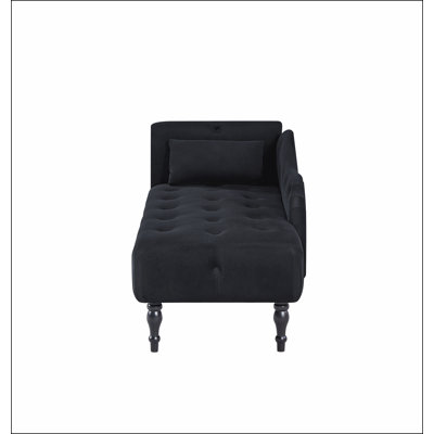 Aijia 60.6" Velvet Chaise Lounge Buttons Tufted Nailhead Trimmed Solid Wood Legs with 1 Pillow